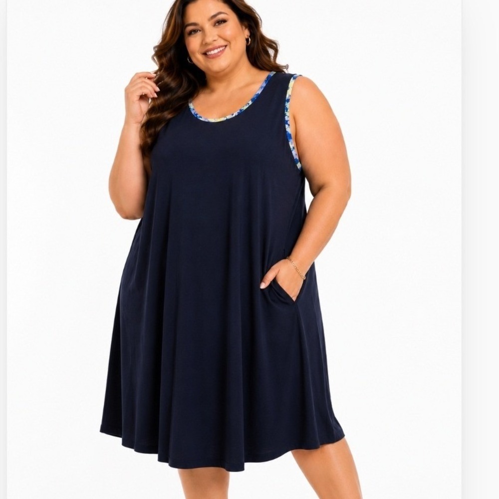 J.Jill Fit Navy Blue Floral Trim Sleeveless Shift Dress Plus Size 4X NEW